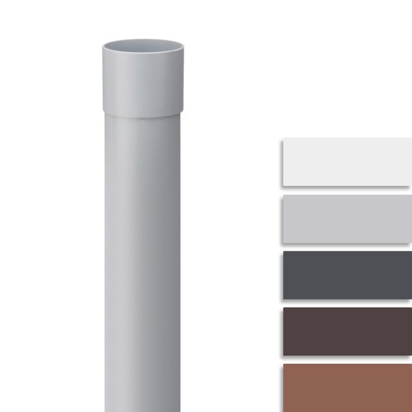 Kunststoff-Fallrohr mit Muffe für die Dachentwässerung, erhältlich in verschiedenen Farben.