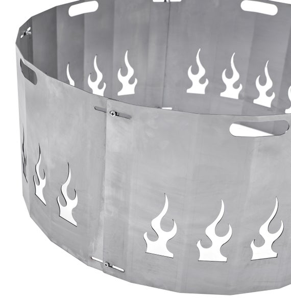 Feuerkorb Windschutz aus Metall mit Flammenmuster