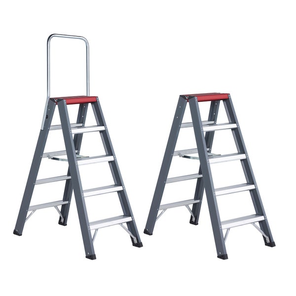 Zwei Aluminium-Haushaltsleitern mit jeweils vier Stufen.