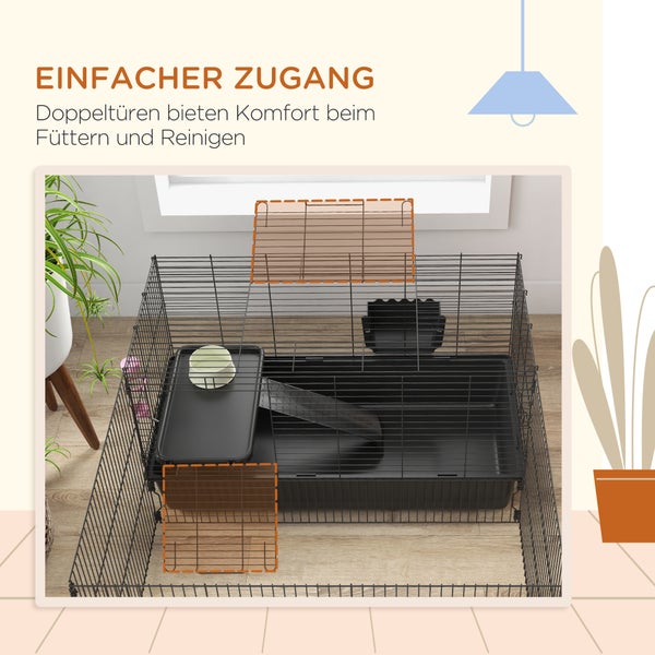 PawHut Kleintiergehege, 112,5 x 99 x 54 cm, Stahl, Schwarz