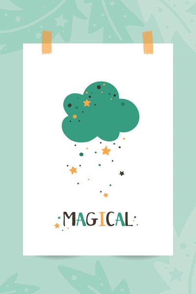 Illustration einer Wolke mit Sternen und der Aufschrift Magisch als Dekoration