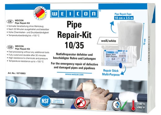 WEICON Pipe Repair-Kit | für die Notfall-Reparatur beschädigter Rohre und Leitungen | 3,5 m x 10 cm | altweiß