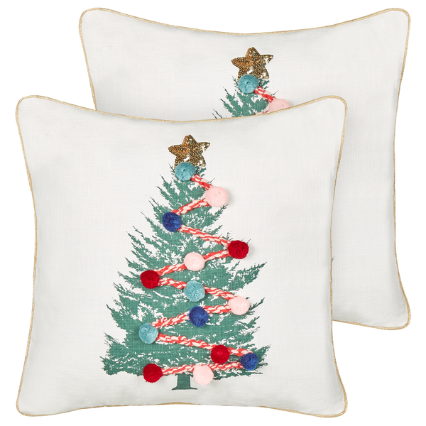 Dekokissen 2er Set EPISCIA Baumwolle 45 x 45 cm Weiß Weihnachtsmotiv