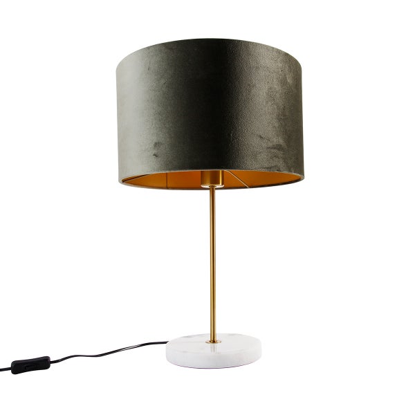 Tischleuchte mit Marmorfuß und Stoffschirm