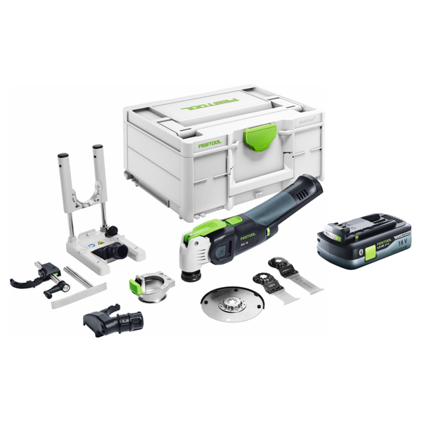 Festool VECTURO OSC 18 E-Basic Set Akku Oszillierer 18 V Starlock Max Brushless + 1x Akku 4,0 Ah + 7 tlg. Zubehör Set + Systainer - ohne Ladegerät