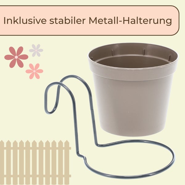 Blumentopf mit Halterung aus Metall