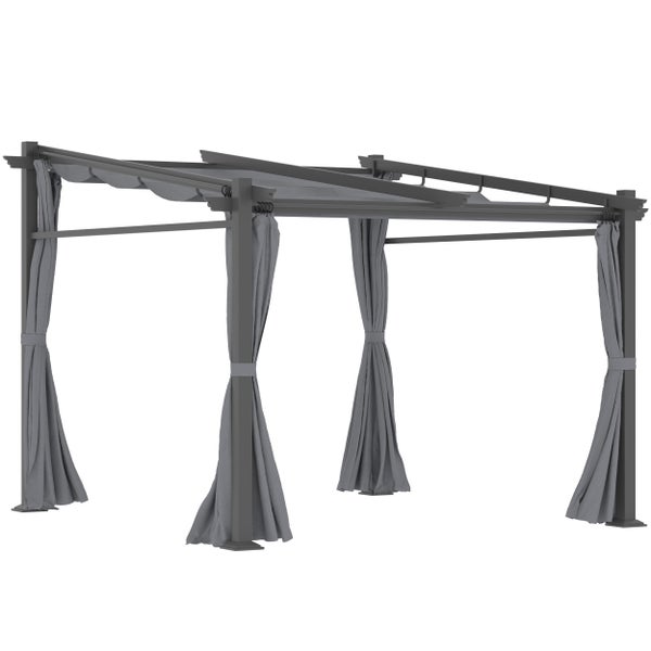 Outsunny Terrassendach Pergola ca. 3x3m Terrassendachung Garten Pavillon Aluminium, Wandmontage, Gartenpavillon mit Verstellbares Dach, UV Schutz, Sonnenschutz für Terrasse und Garten, Dunkelgrau