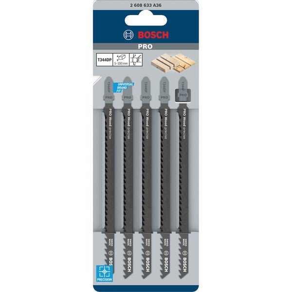 Bosch Stichsägeblätter T344DP, 5er-Packung für präzise Holzschnitte