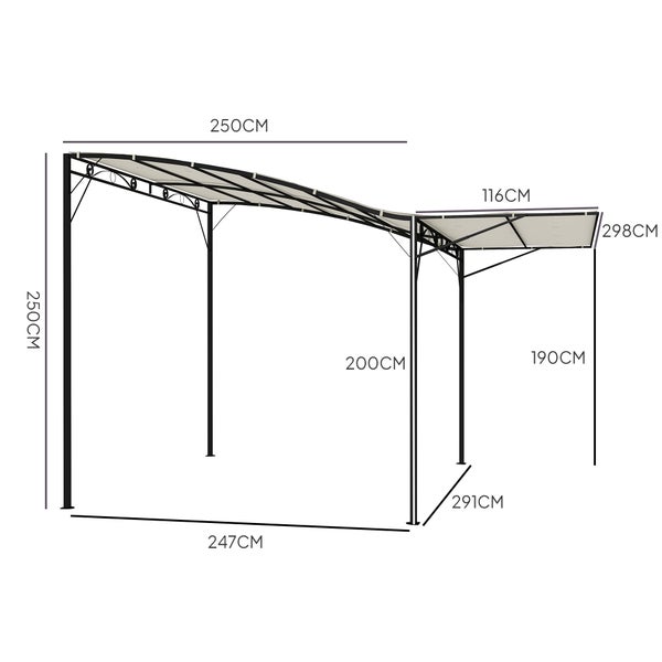 Outsunny Pergola Pavillon 3x2,5m Stahl Wasserabweisend Sonnenschutz mit verstellbares Dach Wandmontage Gartenpavillon freistehend Terrassenüberdachung Überdachung für Garten Balkon Cremeweiß