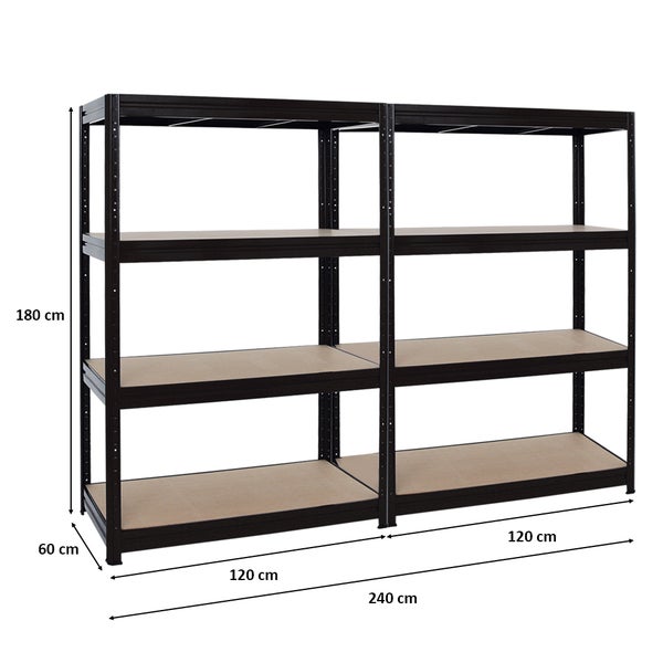 PROREGAL Mega Deal 2er-Sparset Profi-Schwerlastregal DINO HxBxT 180x120x60cm Fachlast 600kg Schwarz