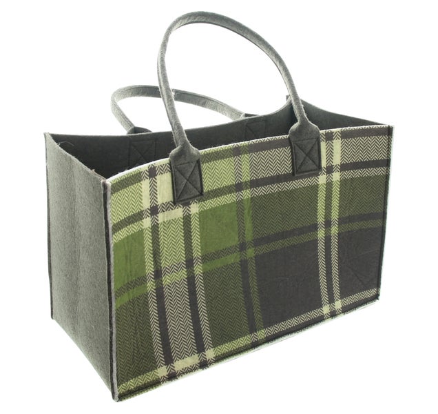 Filztasche mit Karomuster und Tragegriffen