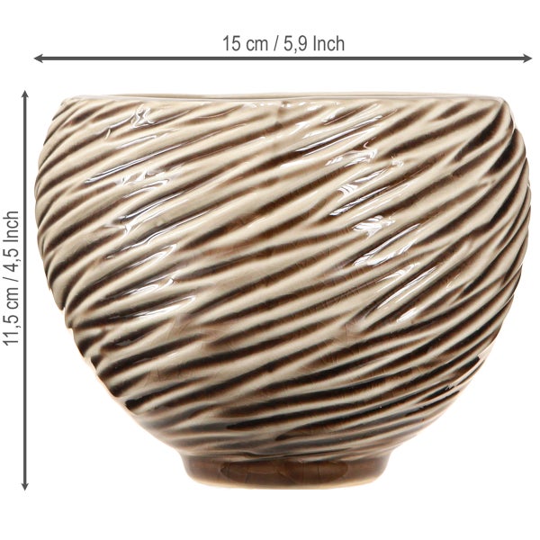 Keramik-Übertopf mit Wellenstruktur, Höhe 11,5 Zentimeter, Durchmesser 15 Zentimeter