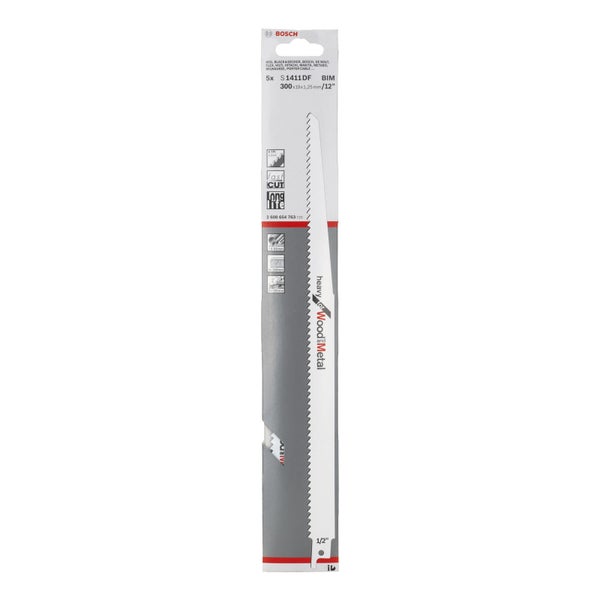 Bosch 5x Säbelsägeblatt S 1411 DF Heavy for Wood and Metal - 2608654763