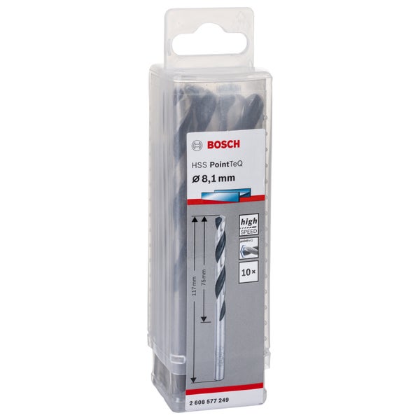 Bosch 10x HSS PointTeQ DIN 338 8,1 x 75 x 117 mm - 2608577249