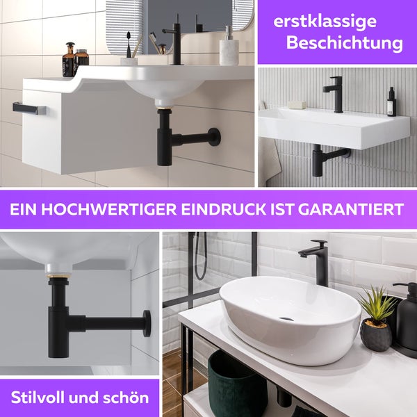 Badezimmer mit Waschbecken, Armatur und Siphon in modernem Design