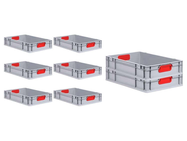 PROREGAL Spar Set 8x Eurobox Nextgen Color HxBxT 12 x 40 x 60 cm 23 Liter Griffe Rot Geschlossen Glatter Boden Eurobehälter Transportbox