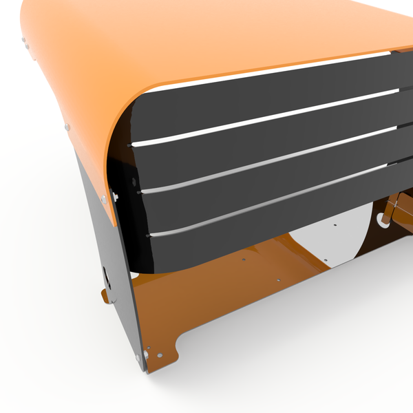 Orangefarbener und grauer Rollladen aus Metall