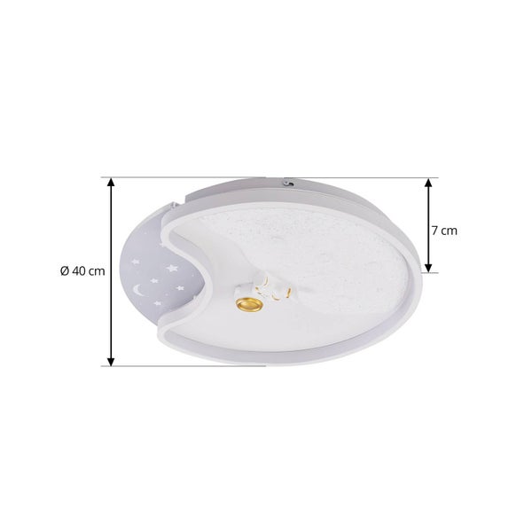 Deckenleuchte für Kinderzimmer mit Astronaut und Mond, Durchmesser 40 Zentimeter, Höhe 7 Zentimeter.