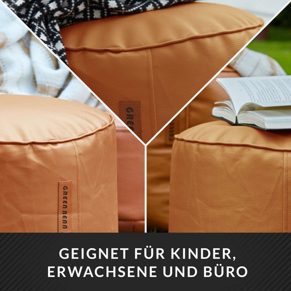 Green Bean Sitzhocker aus Kunstleder - Pouf mit EPS Perlen Füllung - 43 x 30 cm - perfekte Ergänzung zum Sitzsack - Sitzwürfel Sitzkissen Hocker Fußhocker - Cognac