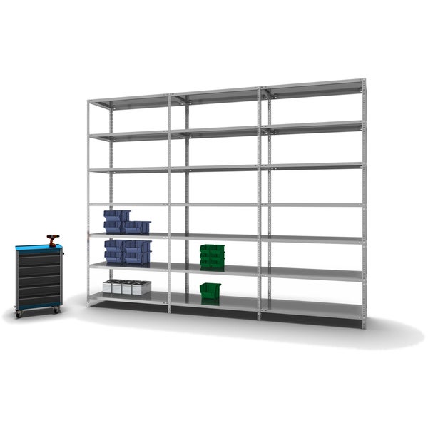 PROREGAL Fachbodenregal Schraubsystem Medium-Duty Grundregal HxBxT 300 x 130 x 60 cm 7 Ebenen Fachlast 200 kg Beidseitig Nutzbar Verzinkt