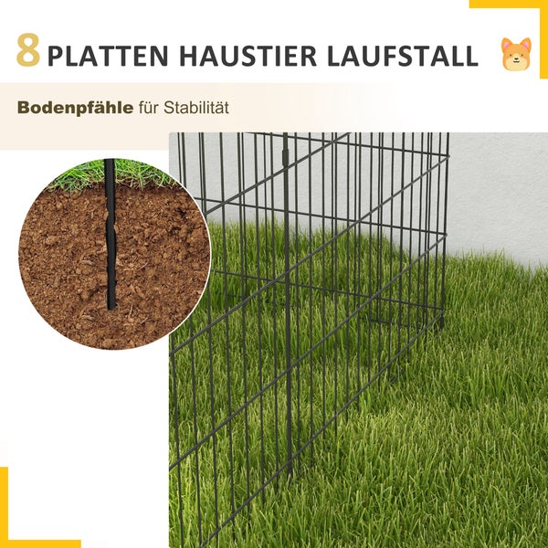 PawHut Welpenauslauf 76 cm Hoch, 8-TLG Welpenlaufstall mit Schloss, DIY Freilaufgehege Hundelaufstall für mittelgroße Hunde, Meerschweinchen, Kaninchen, Metall, Schwarz