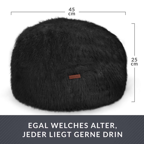 Green Bean runder Sitzpouf Felloptik in 3 Farben - Sitzhocker mit Füllung - Maße 45 x 25 cm - perfekte Ergänzung zum Sitzsack - Sitzwürfel Sitzkissen Hocker Sitzhocker Schwarz