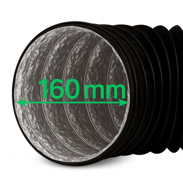 Combiflexrohr 160 mm – 1 Meter flexibler Abluftschlauch für Klimageräte, Growboxen & mehr – Robuste Aluminium-Innenbeschichtung, Feuerfest & Extra Stabil