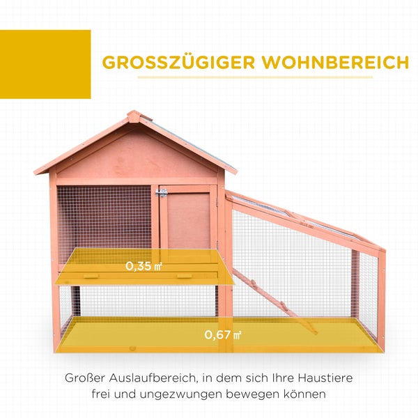 PawHut Kleintierstall Kleintierkäfig mit Asphaltdach Freilaufgehege Doppelstöckig Tannenholz Natur 144 x 64,5 x 100 cm