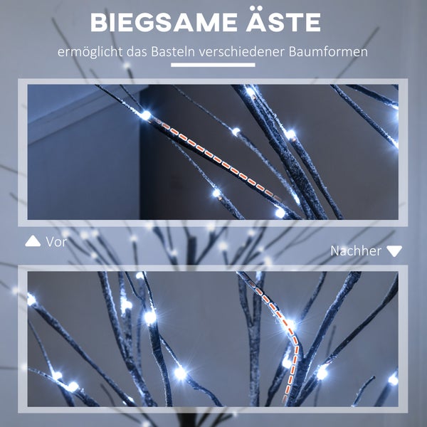 HOMCOM 150 cm Kunstbaum, Birkenbaum mit 96 LED, Kunstschnee, Weihnachtsbaum Birken, Weihnachtsdeko Kunstbirke für Party, Geburtstag, Hochzeit, Braun