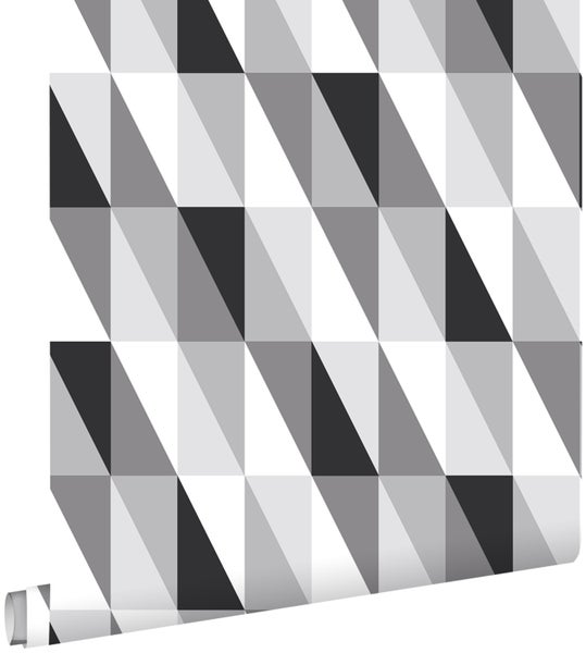 ESTAhome Tapete grafische Dreiecke Schwarz, Grau und Weiß - 0,53 x 10,05 m - 139121