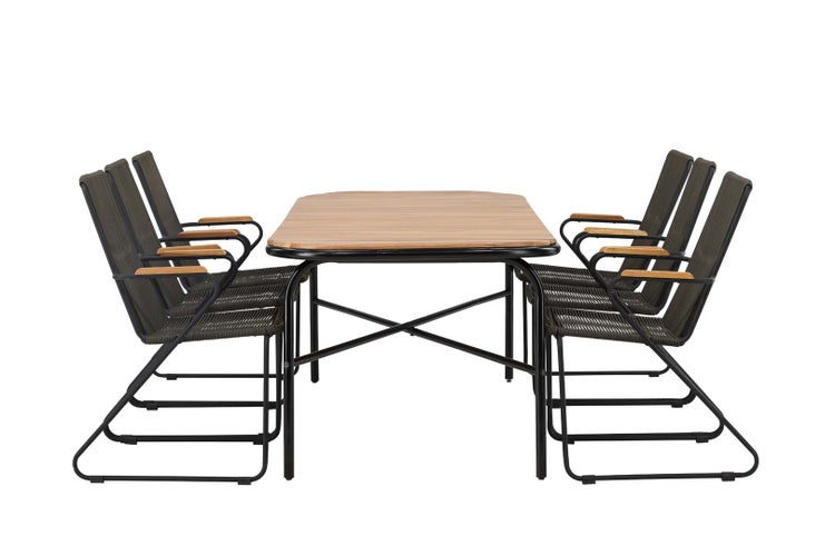 Holmbeck Gartenset Tisch 90x200cm natur, 6 Stühle Bois schwarz. 90 X 200 X 75 cm