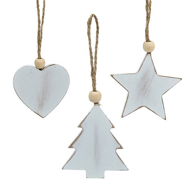 Holzanhänger Set mit Herz, Stern und Tannenbaum für Weihnachten