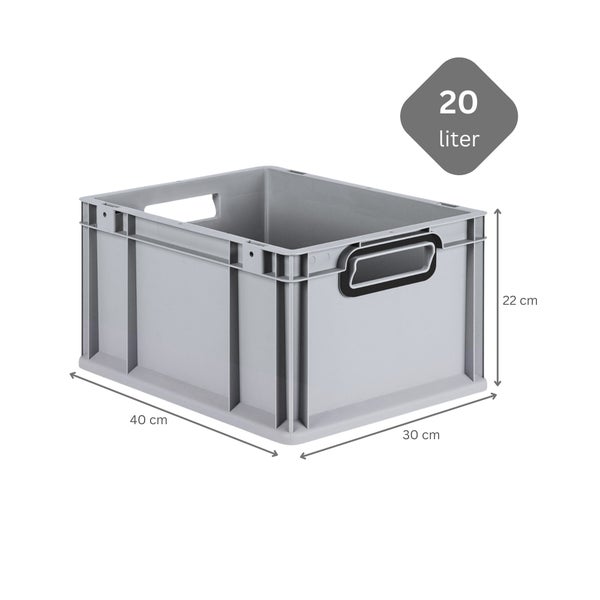 PROREGAL SparSet 10x Eurobox NextGen Color, HxBxT 22x30x40cm, 20 Liter, Griffe schwarz offen, Grau, Eurobehälter, Transportbox, Transportbehälter, Stapelbehälter