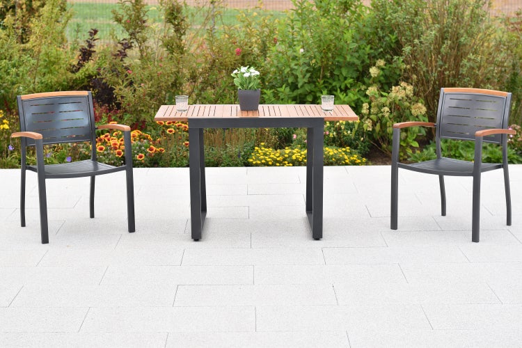 Tinos Gartenmöbelset 3tlg., 2 Stapelsessel, Balkonausziehtisch 80 (120) x 70 cm