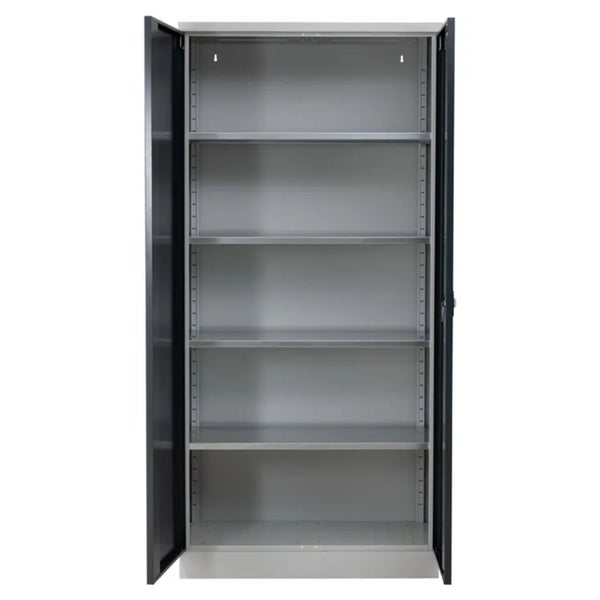 PROREGAL Stahlschrank Bee 6 Fachböden HxBxT 195 x 92 x 50 cm Pulverbeschichtetes & Verstärktes Fachbodenmaterial Grau & Schwarz