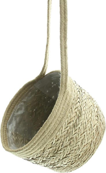 Dekoleidenschaft 2x Hängekorb aus Seegras & Jute, Hängepflanzkorb, Aufbewahrungskorb zum Aufhängen, Wandpflanzer, Hängeblumentopf