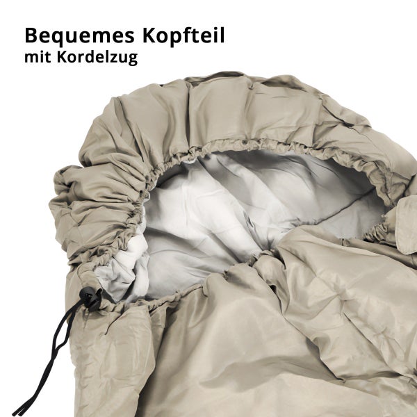 Schlafsack mit komfortablem Kopfteil und Kordelzug