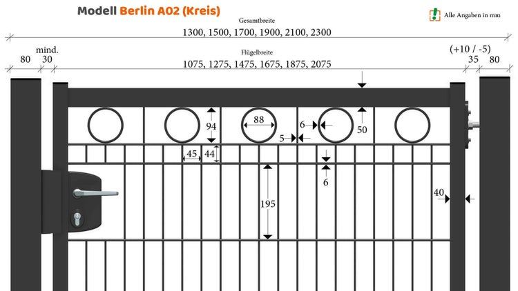 Modell Berlin A02 Tor mit Maßangaben