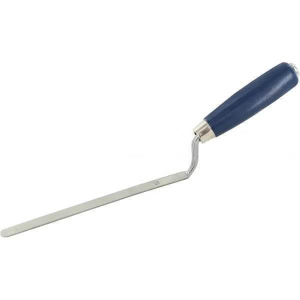 Fugekelle mit schmalem Stahlblatt und blauem Griff für präzise Verfugungsarbeiten.