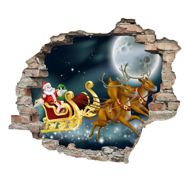 3D Wanddurchbruch selbstklebender Sticker Weihnachtsmann WS16035_60x50 cm Weihnachten Deko für die Wand