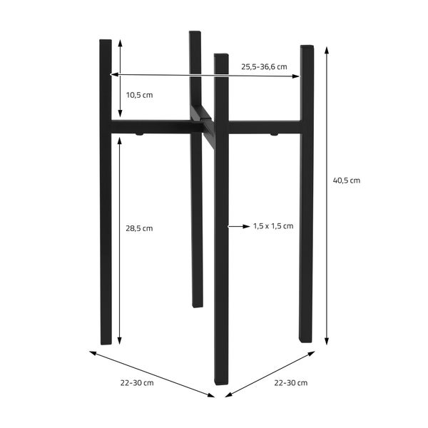 ML-Design Blumenständer, Schwarz, 22-30x22-30x40,5 cm, verstellbar, Moderne Blumentopfständer, Robuste Pflanzenständer aus Metall, Größenverstellbar Blumentopfhalter, Pflanztopf Deko, Blumenhalter