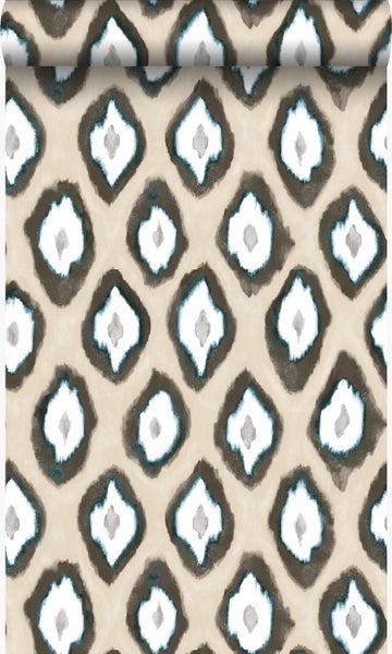 Origin Wallcoverings Tapete Ikat-Motiv Beige und Türkis - 53 cm x 10.05 m - 346915