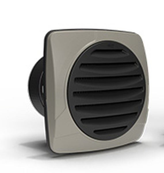 Wandventilator mit quadratischer Abdeckung und rundem Lamelleneinsatz zur Belüftung