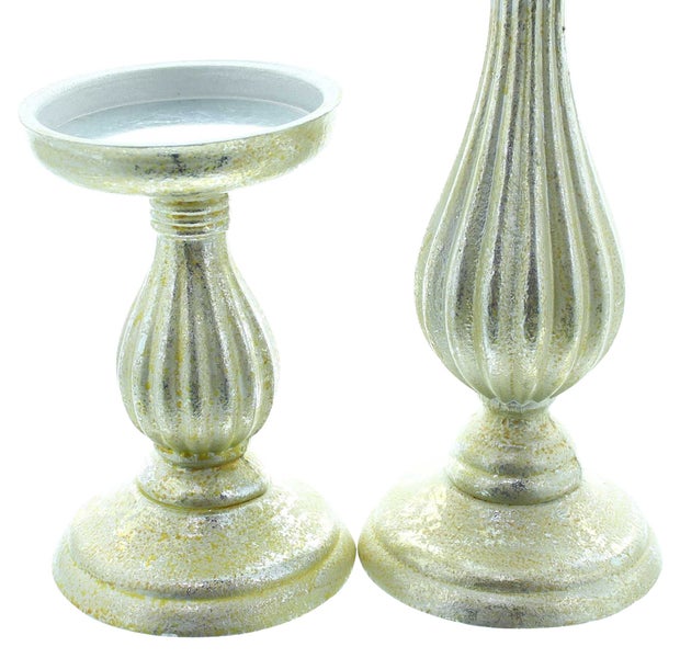 FRANK FLECHTWAREN | Kerzenhalter Eleganz, 2er Set, HOLZ, Ø 10 x 17 cm, Ø 10 x 28 cm