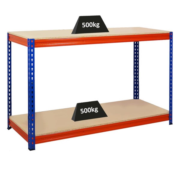 PROREGAL Profi Werkbank STRONG BEAST, HxBxT 90x150x60cm mit Fachlast 500kg, 2 Ebenen, Blau-Orange