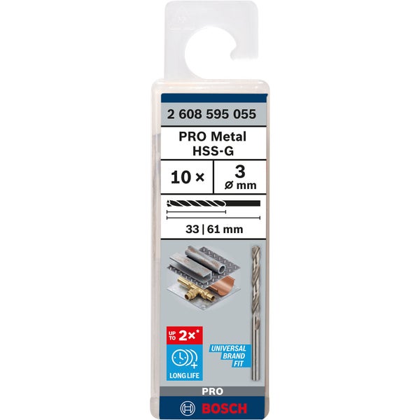 Bosch Pro Metal HSS-G Metallbohrer Set, 10 Stück, 3 Millimeter Durchmesser