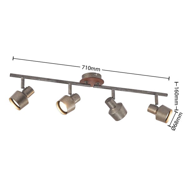 Lindby Strahler Sanem (Landhaus, Vintage Rustikal) in Alu aus Metall (4 flammig GU10) - Deckenlampe Deckenleuchte Lampe Spot Wohnzimmerleuchte