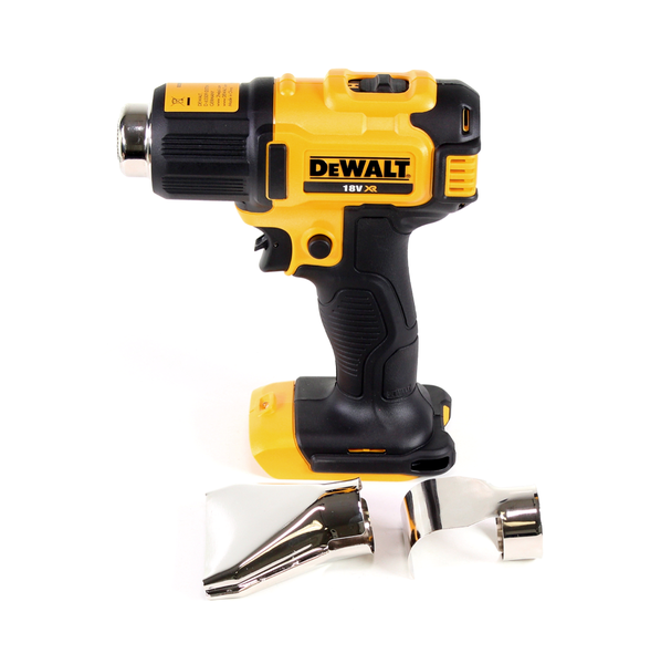 DeWalt Akku-Heißluftpistole 18 Volt XR mit zwei zusätzlichen Düsenaufsätzen.