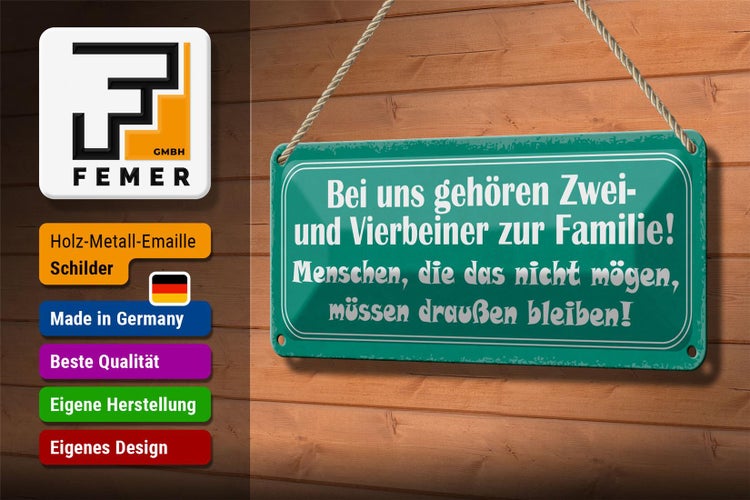 Blechschild Spruch 27x10cm Zwei und Vierbeiner zur Familie Dekoration