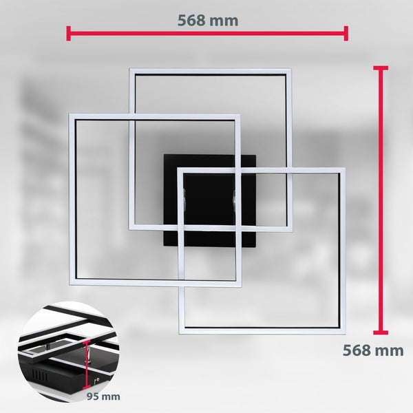 Deckenlampe 57x57 cm - 40W, 4000lm, LED, warmweiß, schwarz